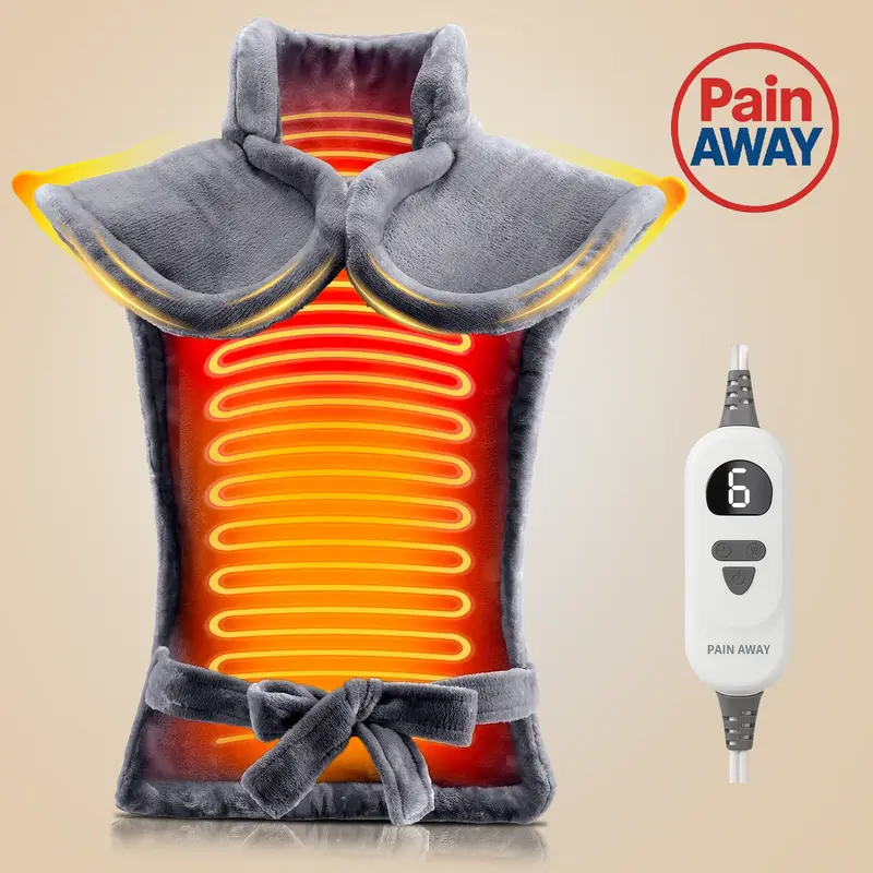 PainAway Large Full Back Heating Pad - 26"x35" Wearable, 6 Heat Levels, 3 Massage Modes, 2-Hour Auto Shut-Off, Soft Flannel, Machine Washable | Ideal Gift for Women & Men