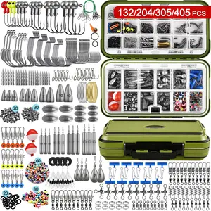 132/204/305/405pcs Fishing Accessories Kit, Fishing Tackle Box with Tackle Included, Fishing Tackle Organizer, Fishing Hooks, Fishing Weights Sinkers, Spinner Blade, Fishing Gear Set Equipment for Bass Trout