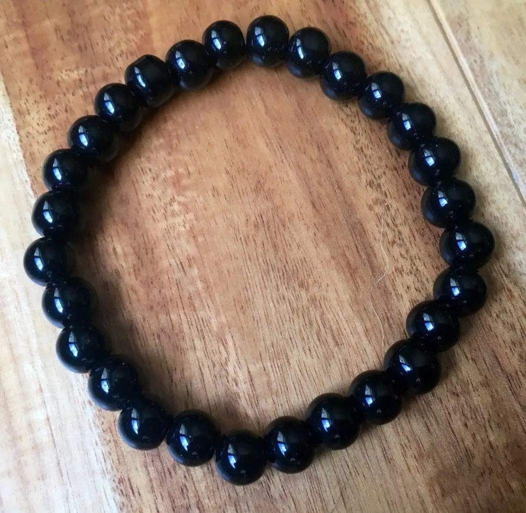Black Obsidian Elastic Bracelet - 6mm & 8mm Beads