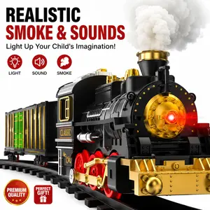 Classic Electric Train Set for Kids Ages 3+ - Electric Railway Track Toy with Realistic Smoke, Sounds, Lights, Upgraded Design, Ideal Birthday Gift for Boys & Girls