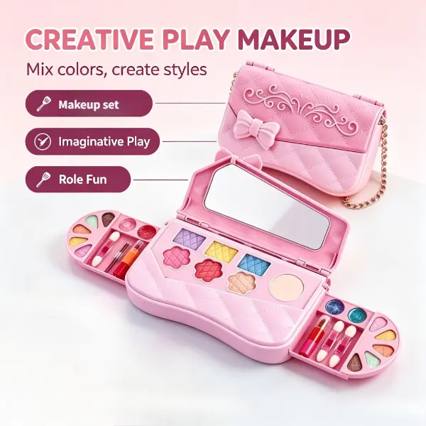Dream Pink Princess Makeup Compact Box Set - Portable Multi-Color Eyeshadow-Lip Gloss Plate with Mirror, Diamond Grid, Washable Pigment, Water-Safe Girls' Role Play Toy, Party Gift (Home & Festive Supplies)