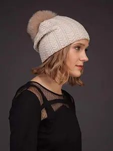 AVIMA Knit Pure Cashmere Beanie Hat for Women - Warm Slouchy Thick Comfy Super Soft