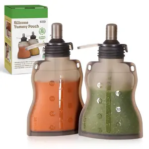 Pouch Reusable Baby Food Pouch, Baby Food Storage Kids Squeezable Pouch, Washable Freezer - Make Homemade Organic Food for Babies/Toddlers, 4oz, 2 Pack,6m+