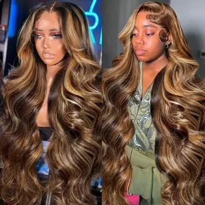 P4/27 Colored Highlight Body Wave Lace Front Wigs Human Hair 13X6 HD Lace Front Wig Human Hair Pre Plucked 180% Density Highlight Wig Human