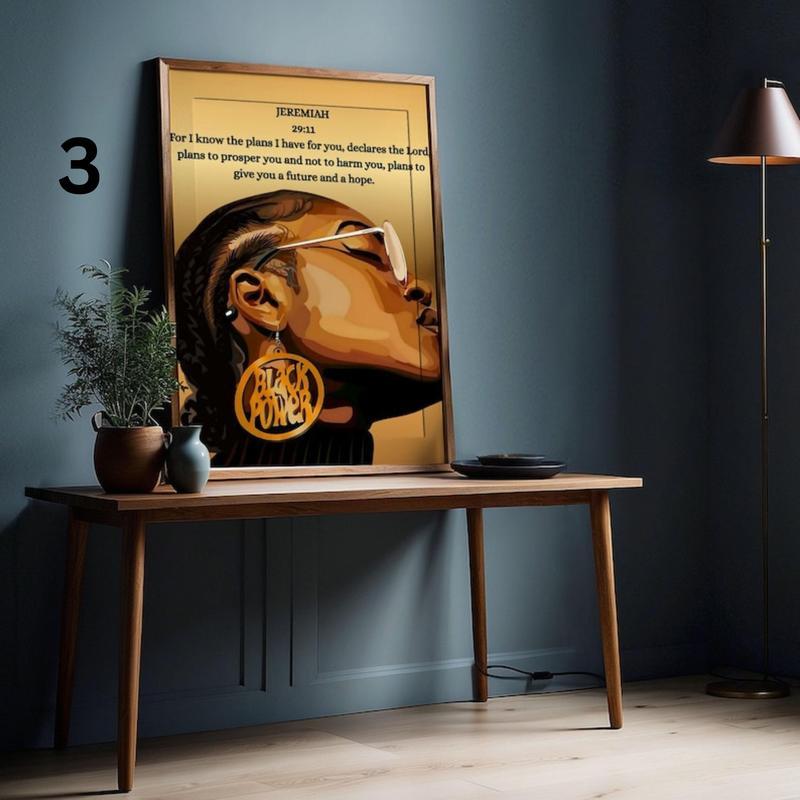 A set of three black Christian girl wall hangings, scripture prints, Bible verse wall hangings, girl's room decorations, Christian wall hangings, canvas-covered frames.