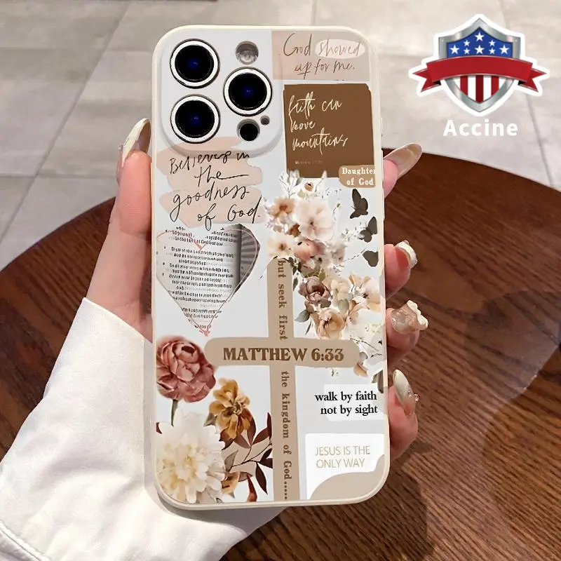 Straight Edge Phone Case for iPhone 15 Plus 16 Pro Max 14 13 12 11 XS XR E Crucifixion Text Pattern Drop Protection Shockproof Soft Silicone smartphone Cover