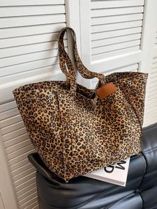 leopard pattern tote bag, casual fashionable shoulder bag for women & girls, luxury bags, summer 2025 trendy versatile high-quality daily commuting bag