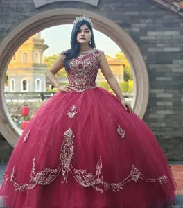 Quinceanera Ball Gown Dress Glitter Tulle Embroidered and Sequined Upper Part Mexican Sweet 15