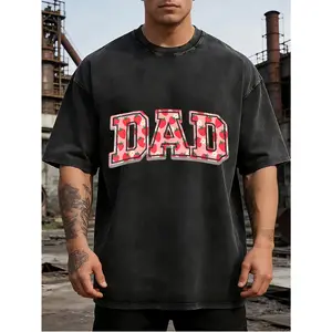 DAD T-Shirt for Men Women - Vintage Acid Washed Oversized Graphic Tee with Red Heart Pattern Text, Casual Streetwear Short Sleeve Top - Perfect Gift for Father'S Day, Dad Birthday, Couples, Family And Friends Size S-XXXL