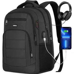 Laptop Backpack with USB Charging & Headphone Jack | Water Resistant Travel Rucksack with Luggage Strap for Men & Women  Laptop Backpack for Work & School | Large Capacity Anti-theft Backpack with USB Port