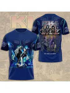 Kiss Band Cool Casual Fun Streetwear Hip-Hop 3D-Printed Short-Sleeve T-Shirt for Men and Women, Oversized Round-Neck Top, Men's T-Shirt