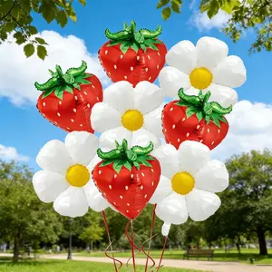 Strawberry Daisy Balloon Set, Strawberry Theme Birthday Party Decor, Berry Foil Balloons, 8pcs/6pcs/2pcs, Perfect for Celebrations