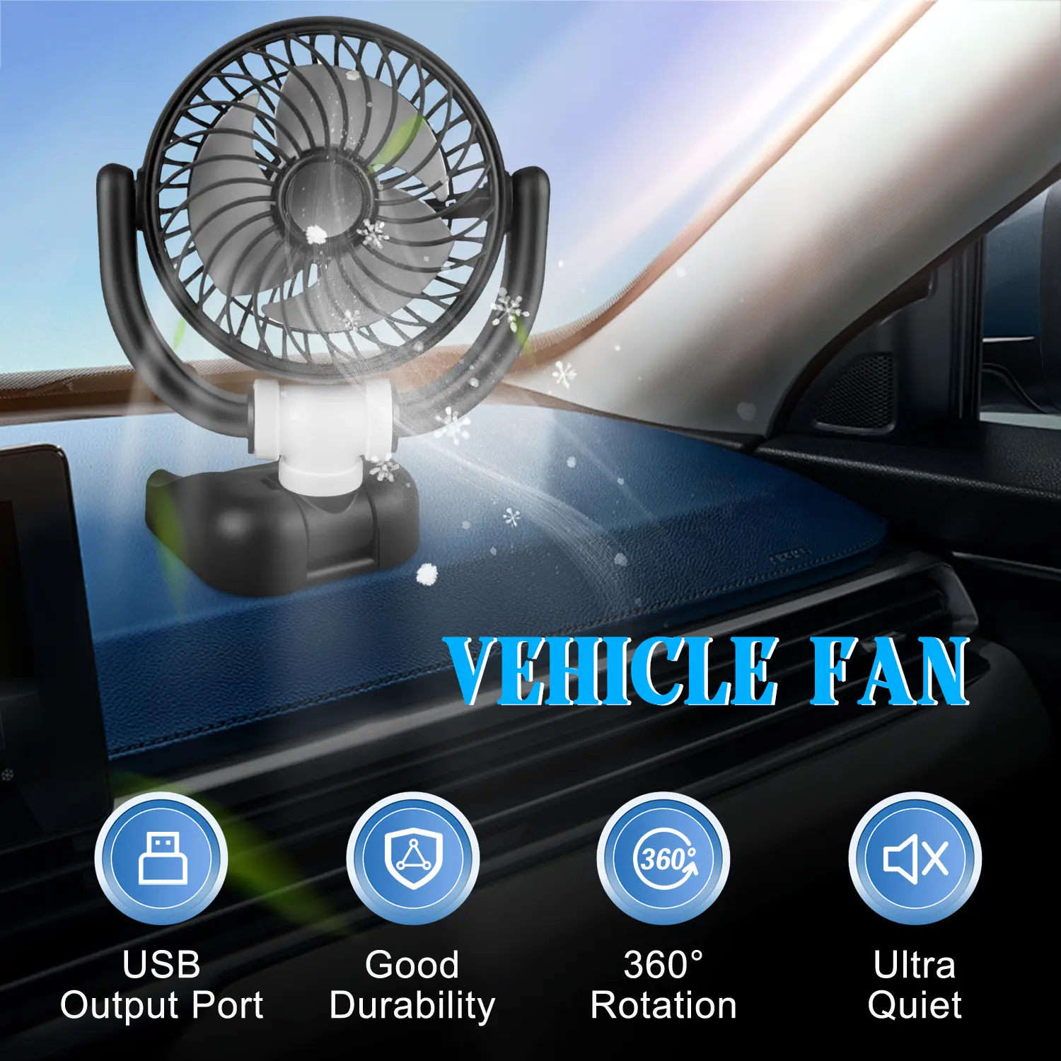12V USB Car Fan, Powerful Quiet Electric Cooling Fan for Cars, SUVs, Pickups - Auto Engine Cooling & Climate Control Accessory for Air Circulation