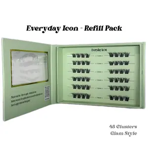 2R Studio Pre-Glued Lashes | Glue Free Lashes | DIY Lash Extension | 1 Refill Pack 48 Clusters