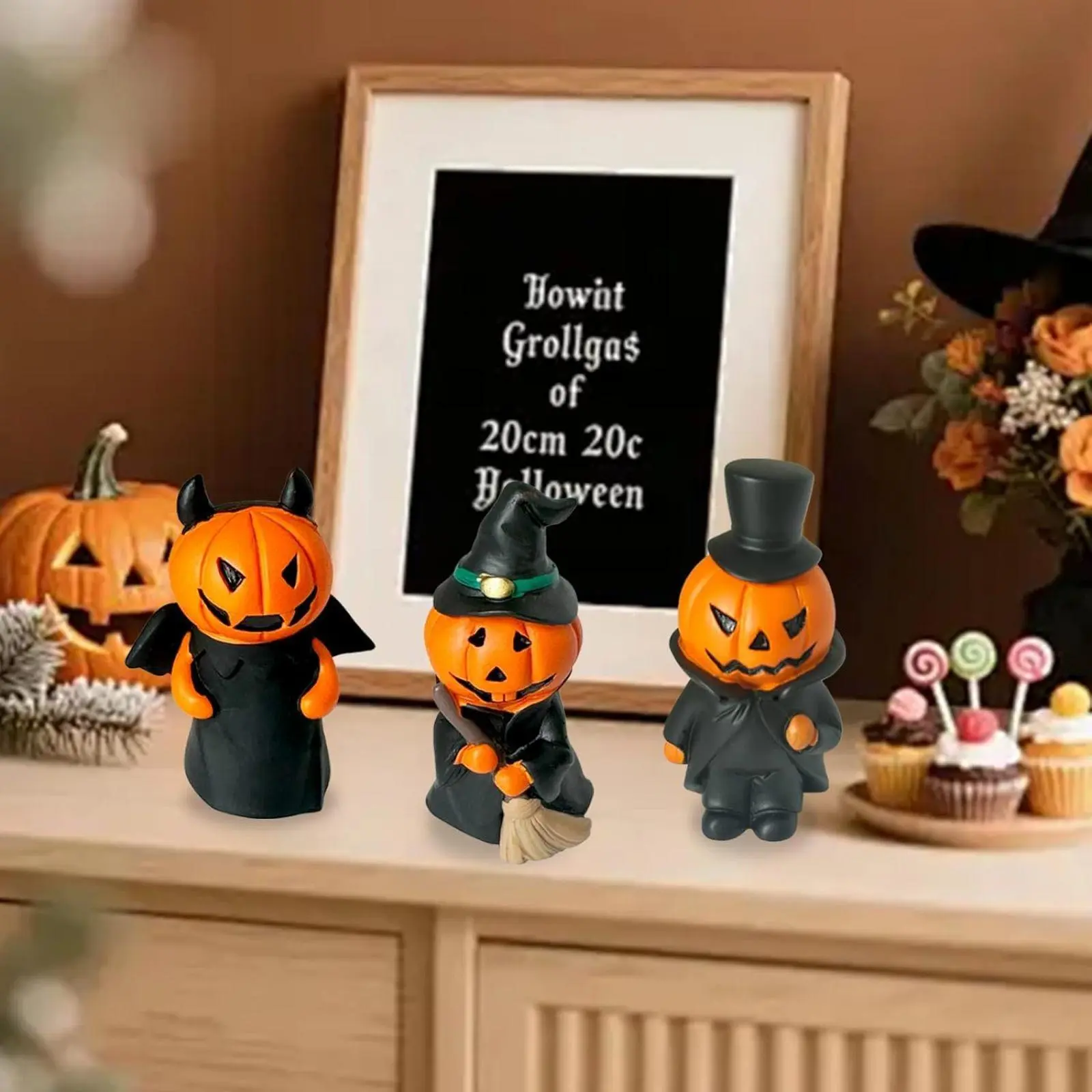 2026 New Halloween Pumpkin Figurines Indoor Decorations, 3 Cute Resin Halloween Tabletop Ornaments, Perfect for Home and Office Indoor&Outdoor Halloween Decor