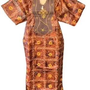 Damisola Embroidery Adire Polish Casual Long Dress Shortsleeve for Women Womenswear Breathable Fabric Superior Comfort Timeless Aesthetic