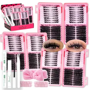 Newbie's Five-Min Series, Cat Eye Lash Clusters Set, False Eyelashes Clusters, Soft Lightweight, DIY Lash Clusters, Long Lasting 72h+, Includes Bond&Seal, Eyelash Tweezers, Easily DIY Salon Charm at Home