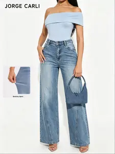 JORGE CARLI Women's Versatile Denim Jeans, Cotton Blend Vintage Washed Wide Leg Jeans, Fashionable Casual Style, Perfect for Everyday Wear