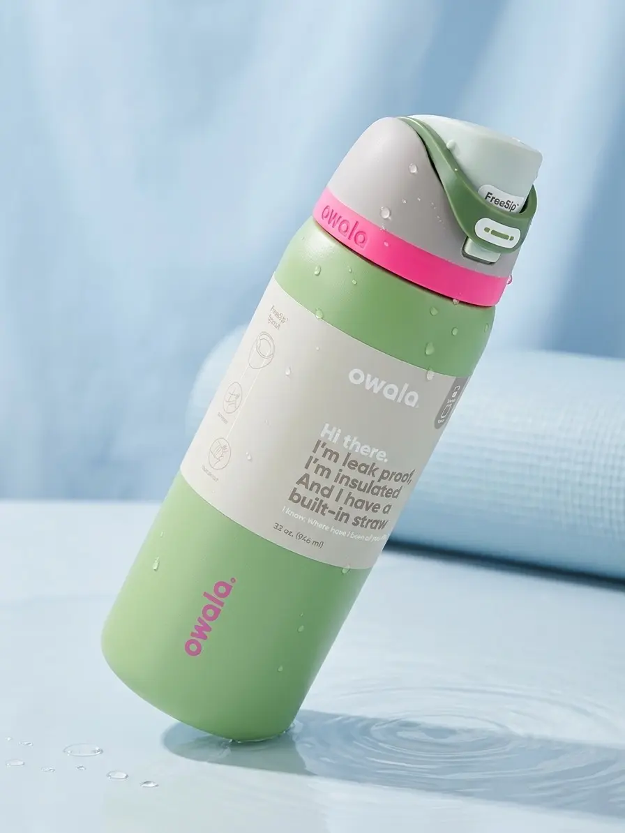 Owala Leak-Proof Insulated Water Bottle with Built-in Straw - 32 oz, Green, Pink Lid, Reusable, Durable, and Portable large capacity vacuum flask