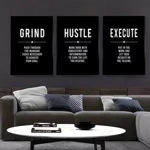 3-Piece Motivational Poster Set – Grind, Hustle, Success Prints, Modern Office Wall Art, Inspirational Entrepreneur Oil Painting Decor