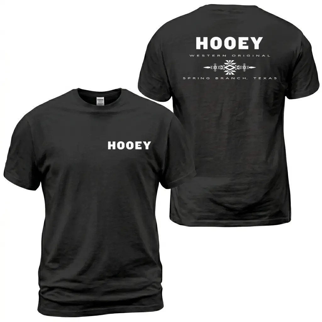 Hooey Western Original T-Shirt, Minimal Western Logo Graphic Tee With Spring Branch Texas Back Print, Front Chest Hooey Logo Shirt, Rodeo Ranch Casual Apparel Gift for Men and Women