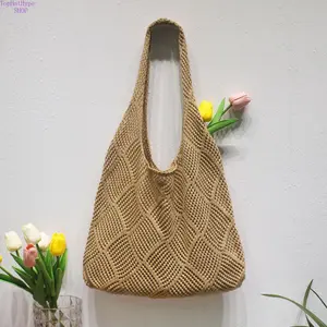 Spring Summer Lazy Aesthetic Knitted Shoulder Bag for Women, Hollow Out Woven Crossbody Bag, Casual Breathable Shopping Tote Bag, Lightweight Hollow Design All-Match Daily Purse Perfect for Vacation, Beach, Travel, Shopping and Everyday Street Style Outfi