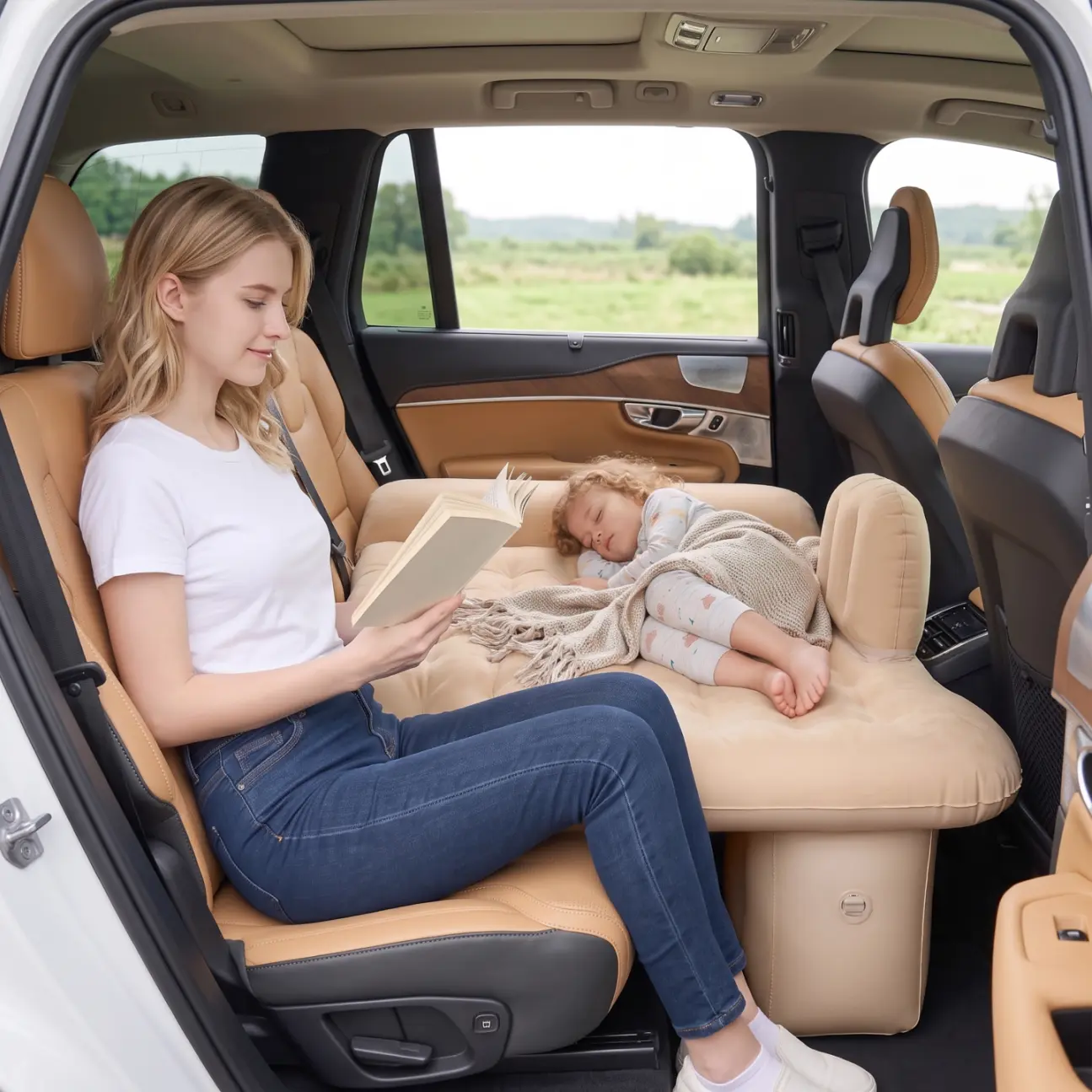 Kids Car Air Mattress with Auto Pump - Portable Backseat Travel Bed for SUV, Sedan, Truck - Comfortable Sleeping Pad for Road Trips & Camping outdoor