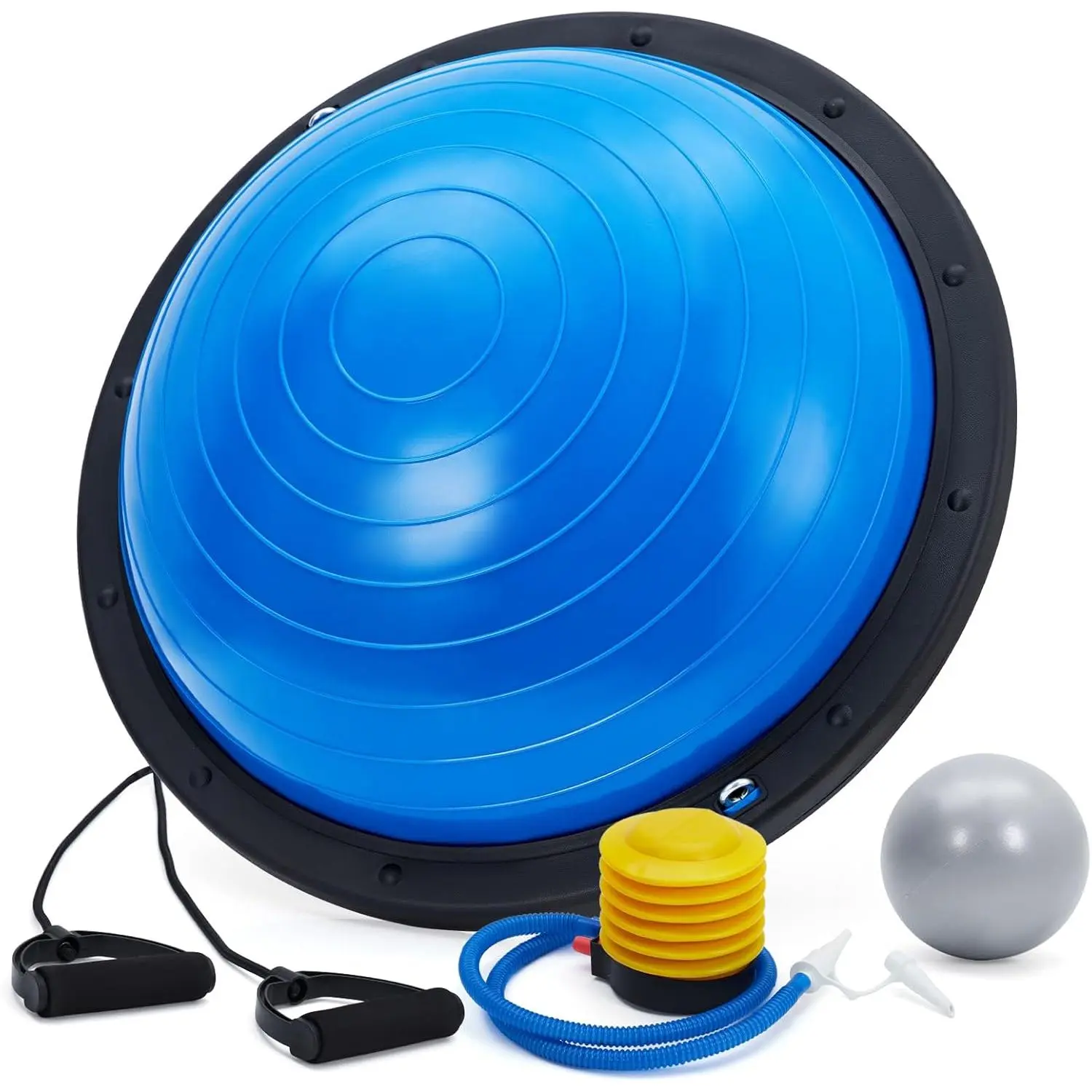 GARVEE Balance Ball, 1600 Lbs Inflatable Half Exercise Ball Balance Trainer with Nonslip Base, Training Equipment with Resistance Bands and Foot Pump, Blue