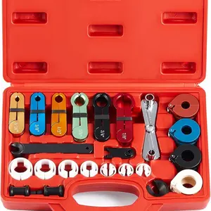 25pc Line Disconnect Tool Kit,Red/ Blue Master Quick Disconnect Tool Set for A/C Fuel & Transmission Systems,Fuel Line Disconnect Tool for Automotive Maintance Compatible with Ford Chevy GM More,Multifunctional Pipe Clamp