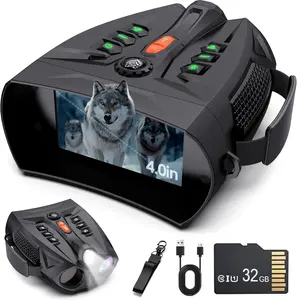 4K Night Vision Binoculars with HD Screen and Long-Range Infrared, Rechargeable Goggles with Photo Video Recording and Memory Card, Powerful Outdoor Camping Security Gear and Holiday Gift for Men