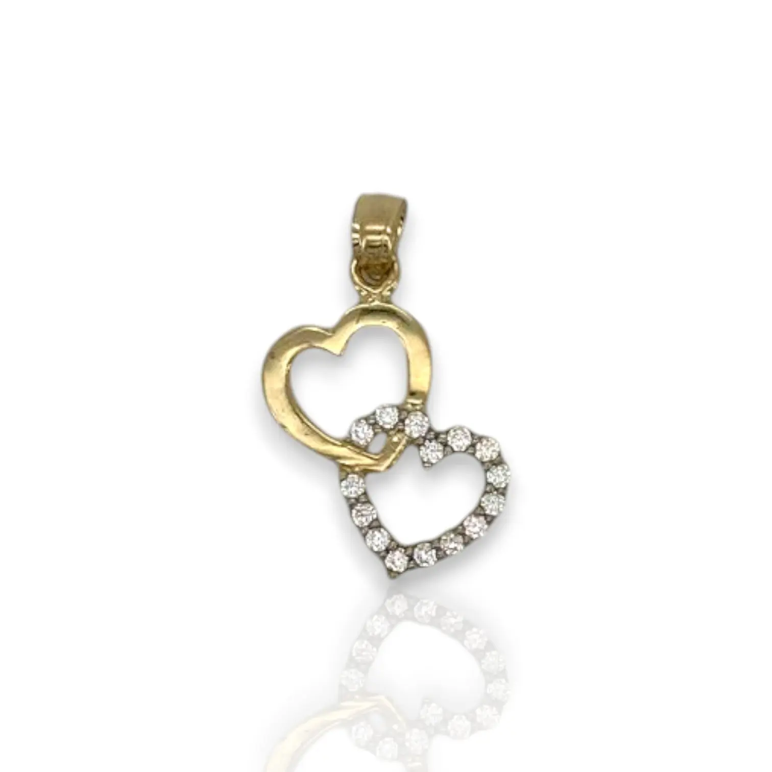 Double Heart Cz Pendant - 10K Yellow Gold