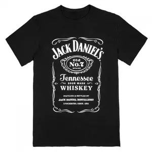 Mens Jack Daniel's Tennessee Sour Mash Whiskey Label Black T-Shirt - Large