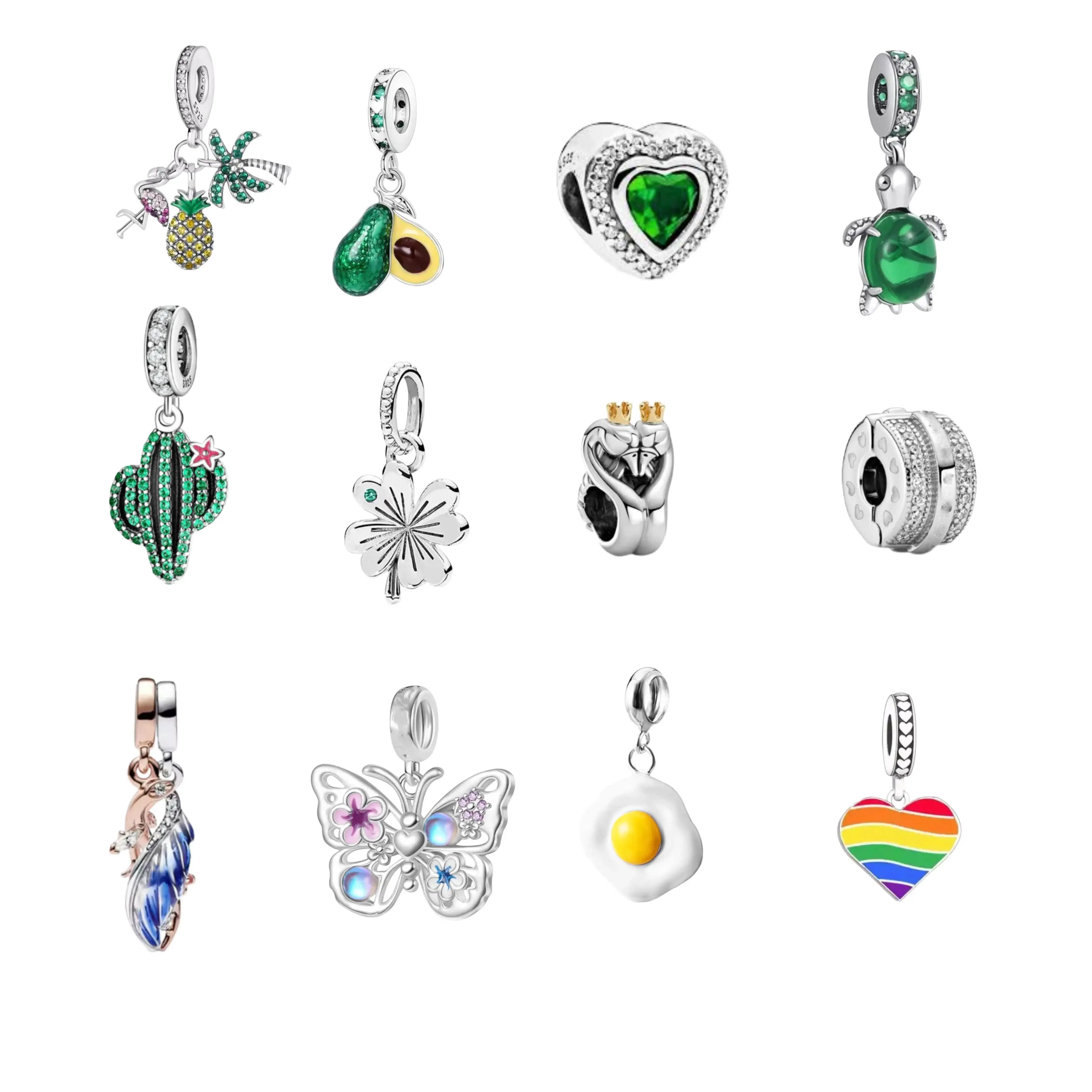 925 Sterling Silver Dangle Charm for Bracelet – Cute Heart, Butterfly, Flower, Travel Charms, Gift for Women Design Jewelry
