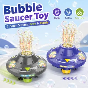 Automatic Flying Saucer Bubble Blower, Rotating Bubble Machine with Lights, Music & Obstacle Avoidance, Bubble Solution Not Included, Homemade Bubble Mix Friendly