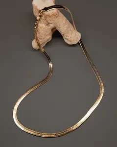 Snake Herringbone Necklace as a Statement Piece or for Layering Necklaces in Shiny Gold for Everyday or Elegant Simplicity