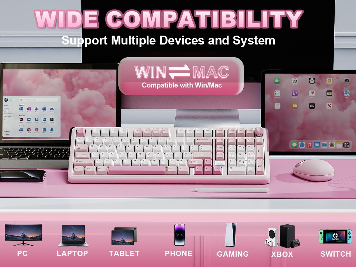 YUNZII B98 PRO Wireless Mechanical Keyboard, QMK/VIA Gaming 96% Layout with Numpad and Cute Cat Knob, BT/2.4G/USB-C, Pre-Lubed Switch Hot Swap Gasket, RGB for Win/Mac
