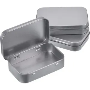 3-Pack Silver Metal Rectangular Hinged Tins - Mini Portable Storage Boxes for DIY Use, Home Organization