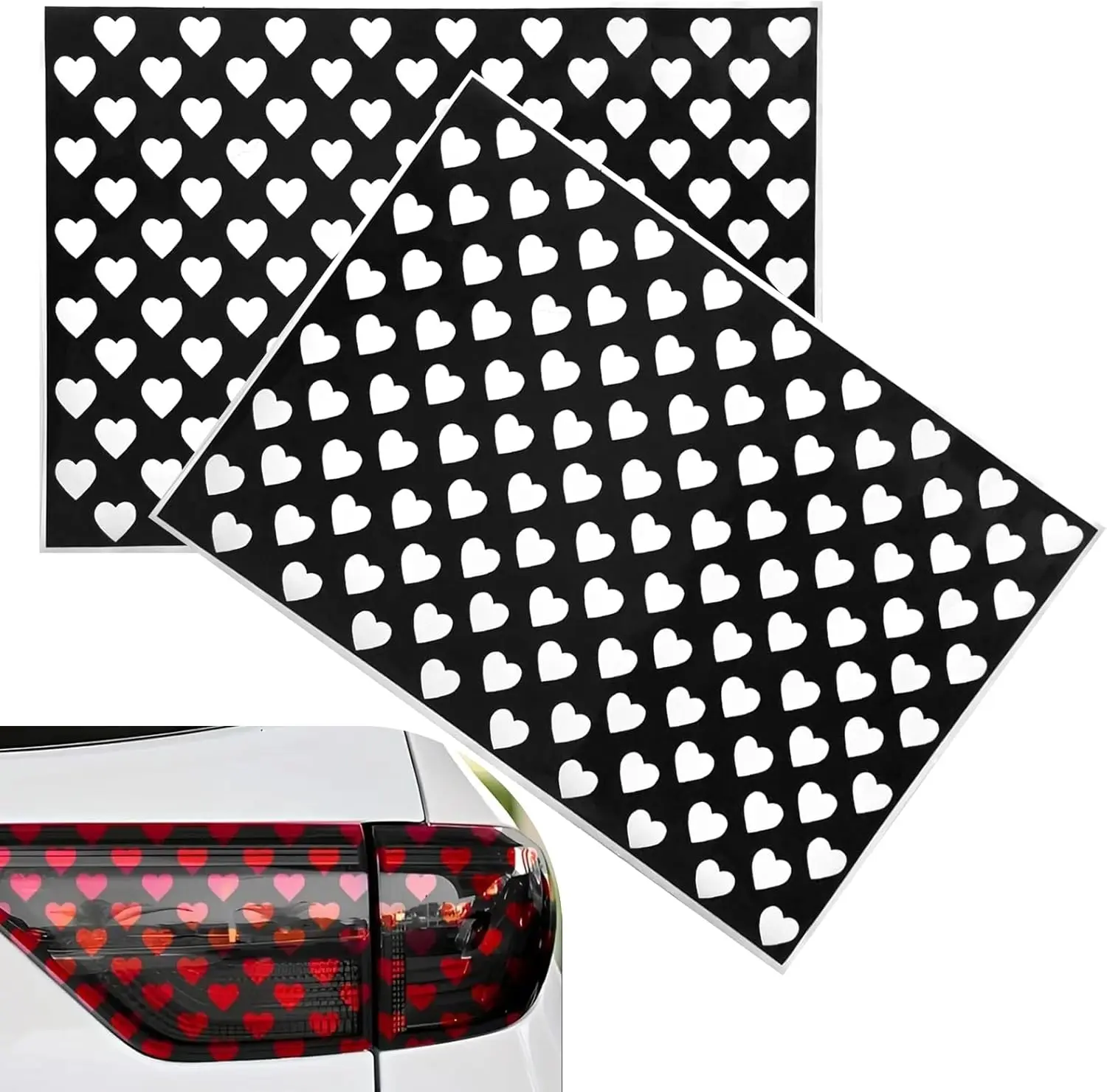 PCS Car Rear Tail Light Lamp Sticker, Cute Heart Pattern Auto Taillight Decal, Creative Waterproof Car Taillight Tint Film Sheet, Funny Headlamp Tail Light Decor Decal for Most Cars(Black)