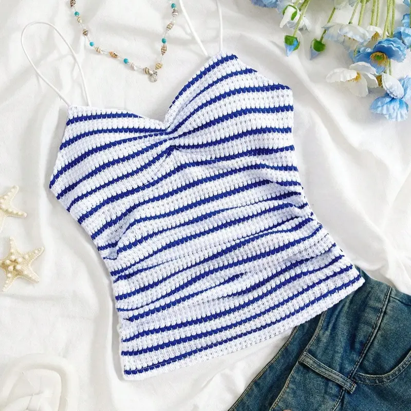 Women's Striped Pattern Cami Top, Spaghetti Strap Casual Sleeveless Top for Summer, Ladies Slim Clothes for Daily Wear, Womenswear, Casual Fitted Sleeveless Top, Camisole Tops