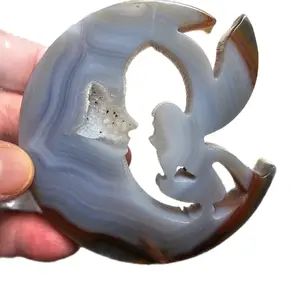 Crystal Moon with Fairy Carvings for Home Decor and Spiritual Practices