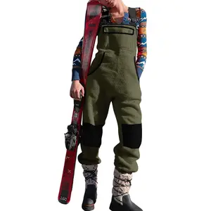 Women's Fleece Warm Overalls Winter Casual Jumpsuits with Pockets Ski Bibs Snow Pants S-2XL