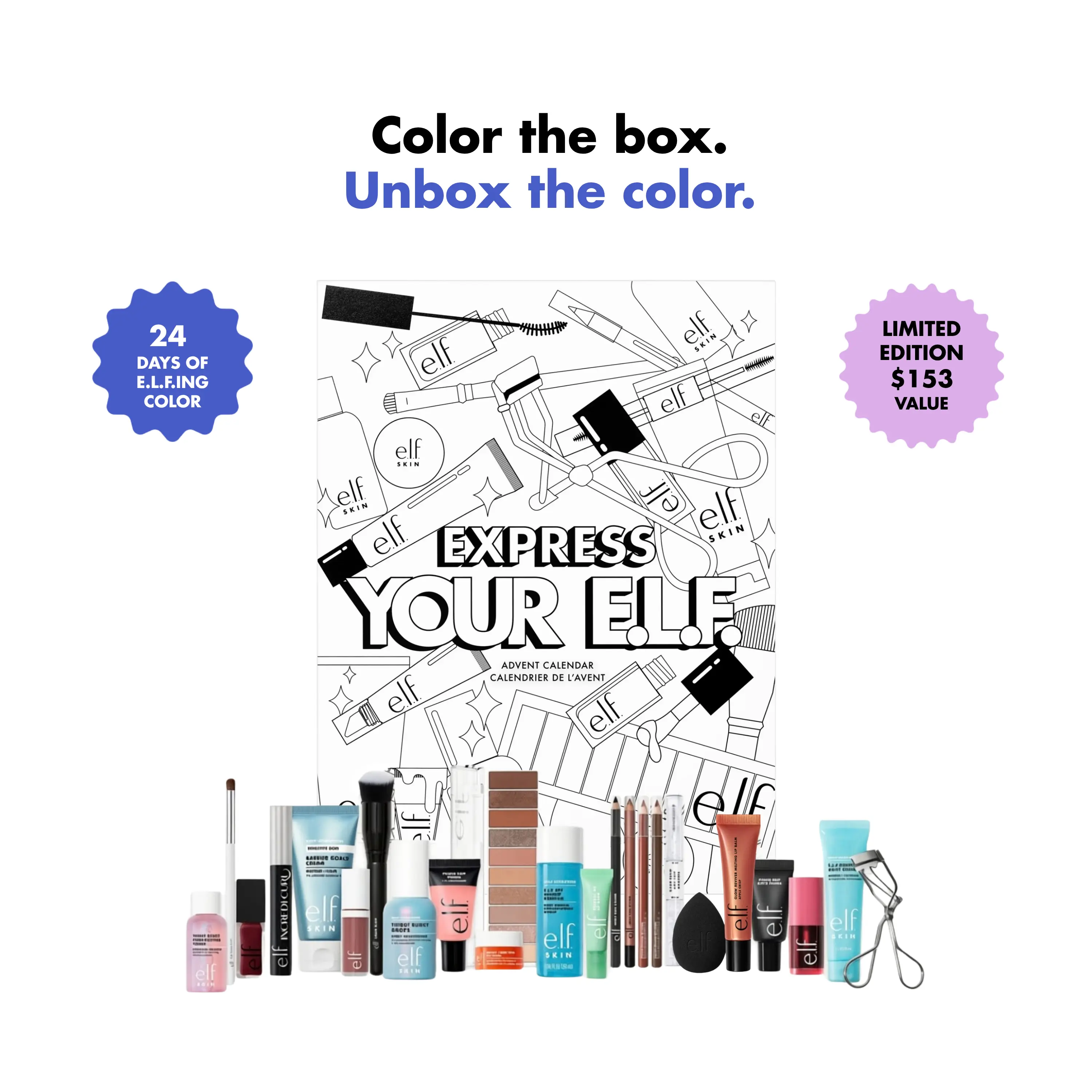 e.l.f. 24 Day Express Your e.l.f. Beauty Advent Calendar - 24 Days of Makeup, Skincare & Tools ($153 Value), 18 Full Size Makeup & Skincare Gifts 2026