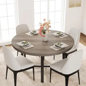 [ TABLE ONLY ] 47" Round Dining Table, Industrial Dinner Table for 4 to 6, Wooden Kitchen Table with Sturdy Metal Frame & Rustic Brown Finish, Circle Kitchen Table for Dining Room, Kitchen [ NO CHAIRS ]