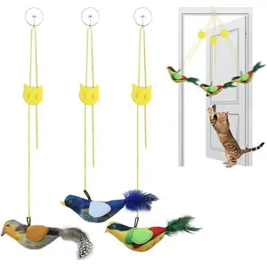 Tocirelo Interactive Cat Toys Bird - Realistic Cat Interactive Toys for Indoor Cats with Catnip and Feather, 3 Pack Hanging Chirping Bird Cat Toy, Bored Kitten Kicker Chase Exercise Door Frame Toy