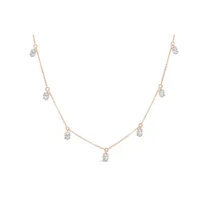 14K Rose Gold 1 3/8 Cttw Oval Lab Grown Diamond Dangle Station Necklace - 17" Inches