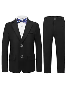 4-piece boys' set (jacket + vest + pants + bow tie) - superior quality, elegant design! The perfect gift for boys/young children/teenagers! Ideal for weddings/graduation ceremonies/church events | Size 100-150CM (excluding shirt)