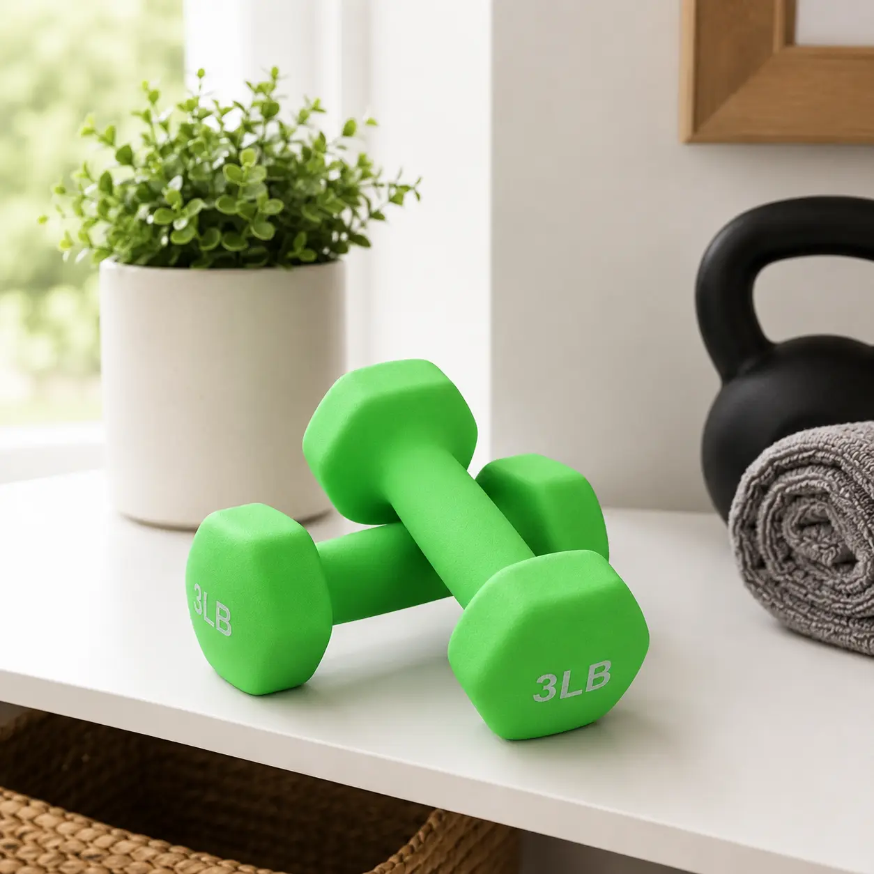 Neoprene Dumbbell Hand Weights, Anti-Slip, Anti-roll, Hex Shape Colorful, Pair or Set with Stand viết lại title