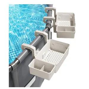 【2026 Upgrade】2-Pack Poolside Storage Basket with Cup Holder, Above Ground Pool Accessories, 3-in-1 Swimming Pool Hanging Storage Baskets to Organize Cups & Towels, Fits 3 Inch or Less Top Rail(Grey)