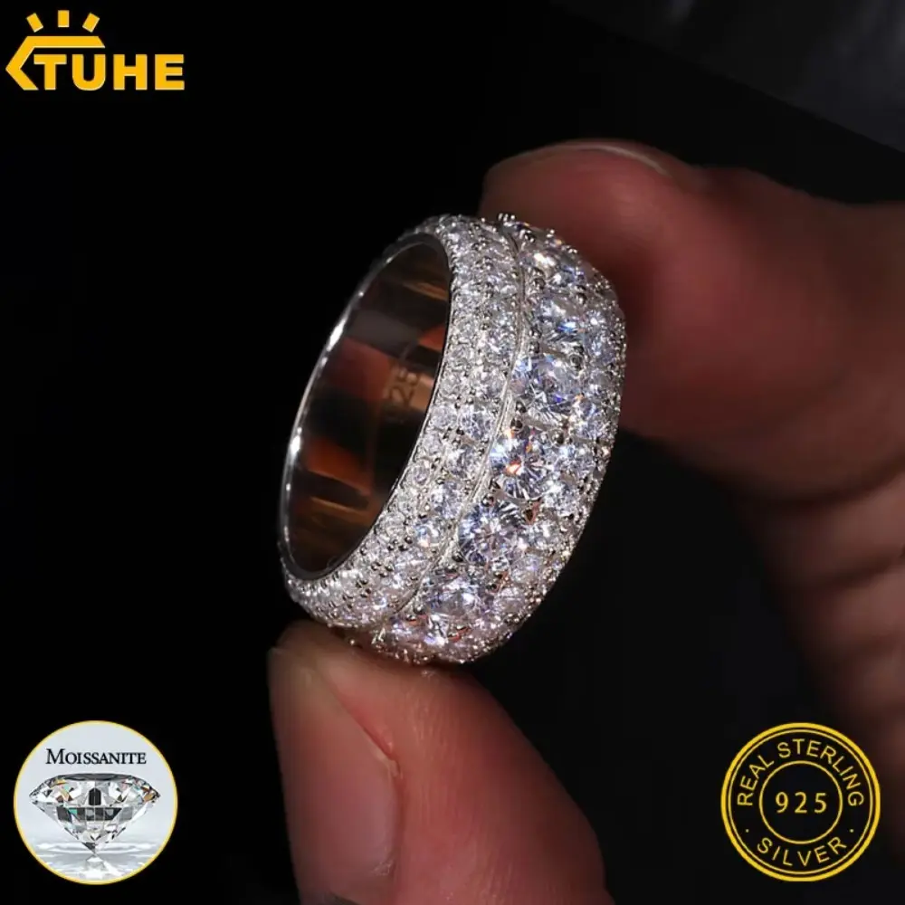 Iced Out Moissanite Men's Rings For Man Hip Hop Jewelry 925 Ring Pave Setting Man Jewelry Accessories