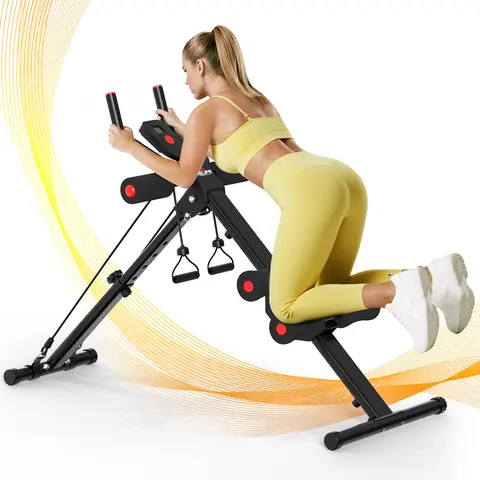 RELIFE Unisex Adjustable Height Steel Frame Ab Trainer for Home Gym - Functional Ab Roller with Dual Track, LCD Display, Foldable Design, Easy to Assemble & Store, 440lbs Capacity, Core Training Equipment